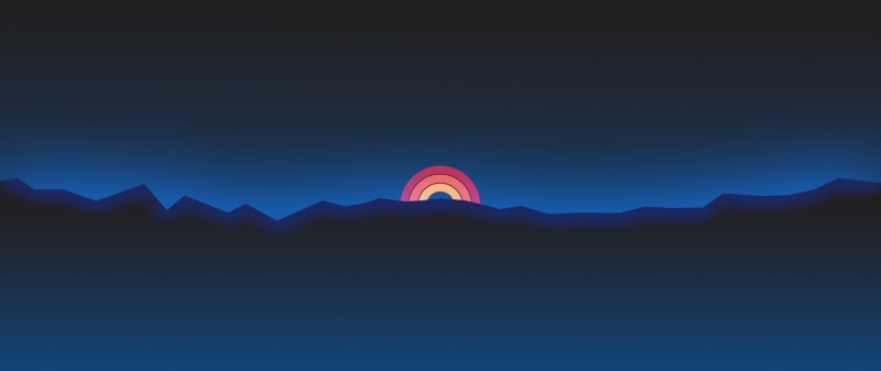 sunset, minimalism, Retro style, 2K, wide, mountains, ultra, neon, Com Truise, landscape