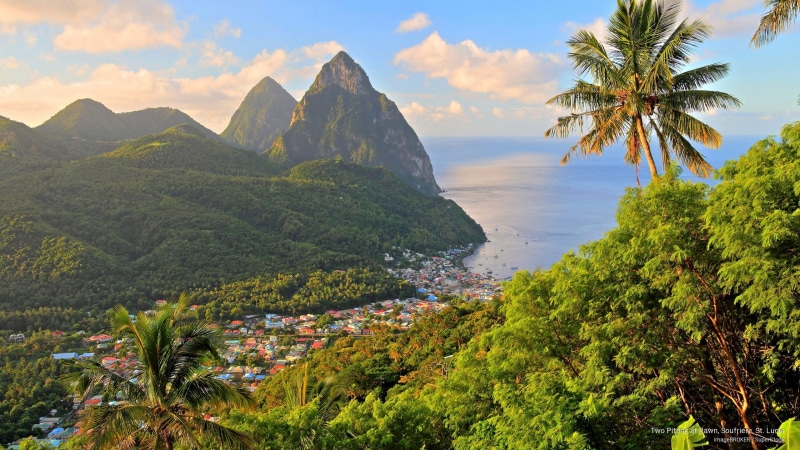 dawn, 2K, soufriere, st, Islands, lucia, two, pitons