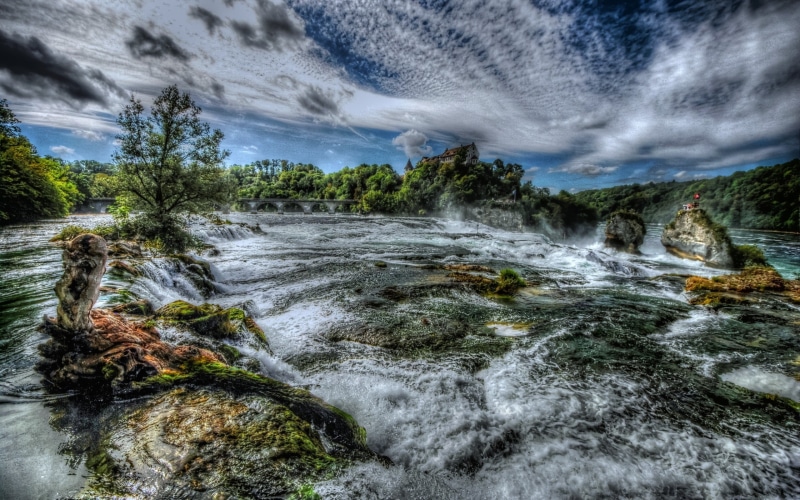 white, storm, hd, rhine, falls, castle, switzerland, stone, rapids, river, largest, schaffhausen, clouds, bridge, waterfall, europe, sky, near