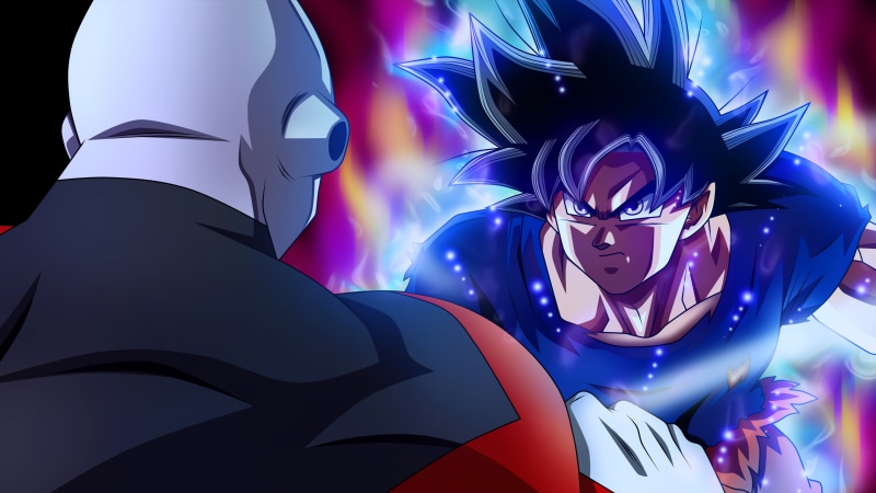 art and craft, jiren, futuristic, 4K, ultra instict, Dragon Ball, Son Goku, illuminated, human representation, purple, shape, reflection, male likeness