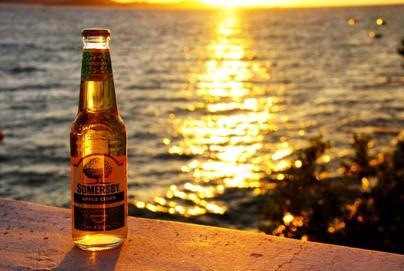 container, glass - material, water, no people, beer - alcohol, refreshment, table, sunset, reflection, beer bottle, 720P, nature, close-up, drink, glass