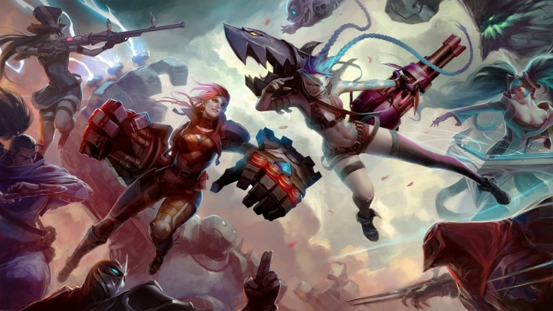 Blitzcrank, representation, large group of objects, Zed, Sona, 1080P, Vi, Jinx (League Of Legends), indoors, Miss Fortune, multi colored, human representation