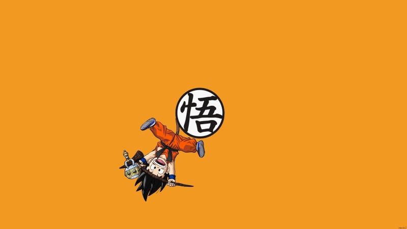 studio shot, Dragon Ball Z, mid-air, communication, 2K, Dragon Ball, one person, Son Goku, anime, Kid Goku, yellow, adult, young adult, young men, copy space