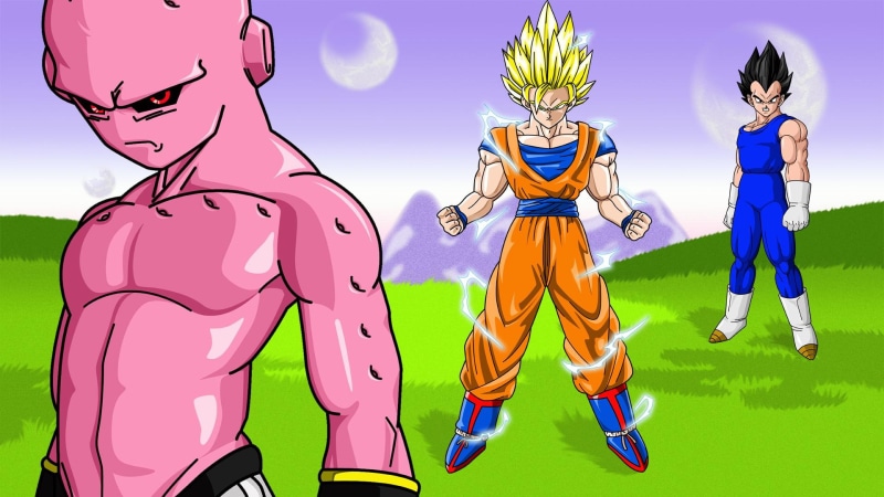 1080P, games, amp, dragon ball z, cartoon, vegeta, buu, anime, kid buu, goku, buu majin, kid