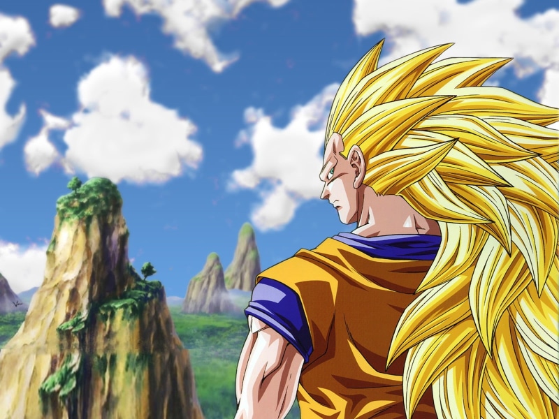 water, saiyan, hair, yellow, leisure activity, Super Saiyan 3, human representation, adult, illustration, Son Goku, focus on foreground, 720P, lifestyles