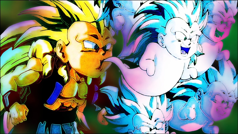 human representation, Son Goten, 2K, full frame, Gotenks, dress, belief, sculpture, creativity, indoors, close-up, male likeness, painting, Super Saiyan