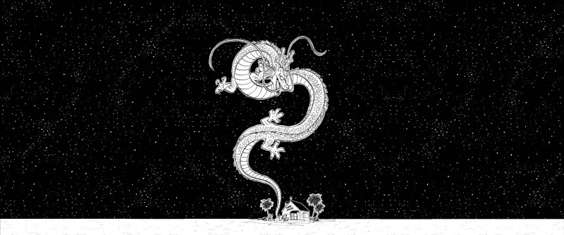 Shenron, Kame House, palm trees, Dragon Ball Z, universe, space, island, 2K, stars, Dragon Ball