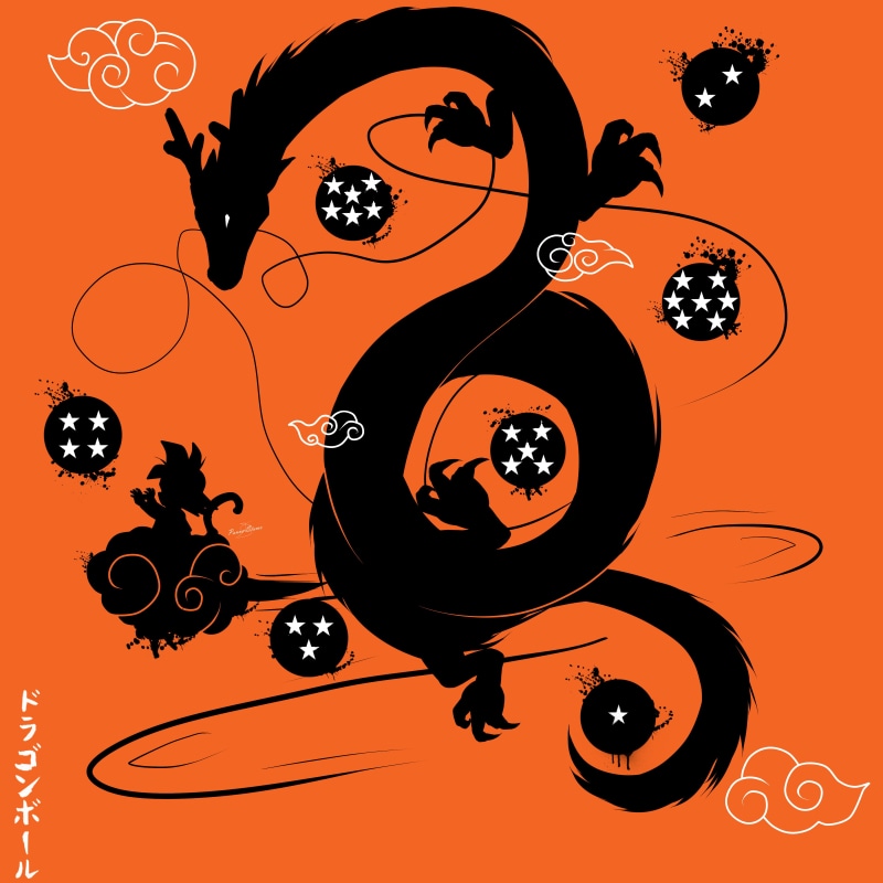 Dragon Ball, black, anime, Shenron, simple background, Dragon Ball Z Kai, 4K, dragon, orange, Son Goku