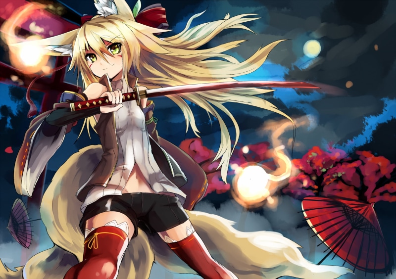nature, no people, character, 1080P, night, decoration, yellow, multi colored, illuminated, female, weapon, amusement park, long hair, festival, close-up