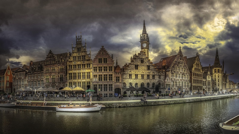 cloud - sky, canal, evening, europe, tourist attraction, building, religion, travel destinations, travel, architecture, transportation, nautical vessel