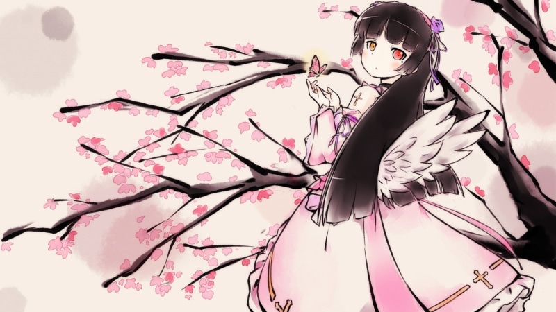 anime girls, cherry blossom, art and craft, nature, plant, beauty in nature, indoors, freshness, growth, tree, one person, pink color, branch, flower, digital composite