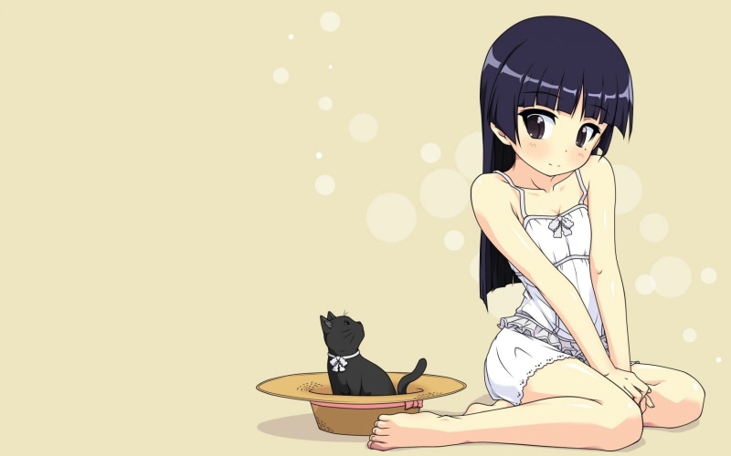 illustration, studio shot, women, girl, indoors, looking at camera, ad, front view, Ore no Imouto ga Konnani Kawaii Wake ga Nai, young adult, cat, real people