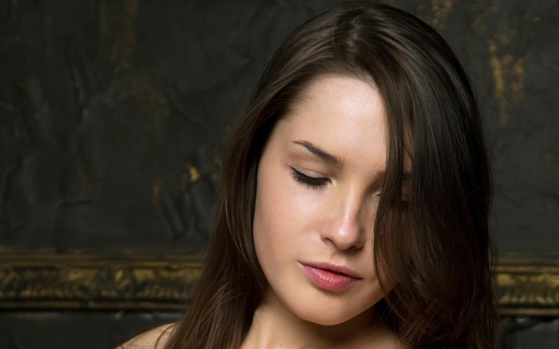 young women, body part, hairstyle, long hair, human body part, brunette, one person, human face, women, looking down, eyes closed, brown hair, face, young adult