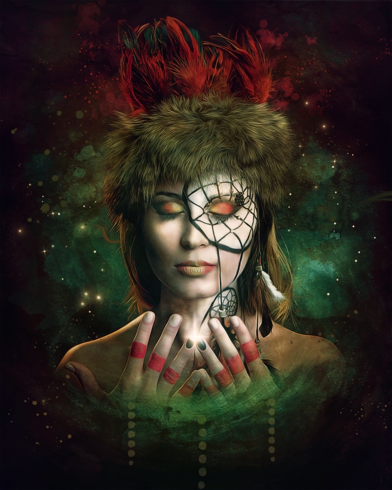 4K, dreamcatcher, beauty, studio shot, nature, dream, plant, young women, mystic, surreal, make-up, close-up, one person, women, gothic, goth, looking