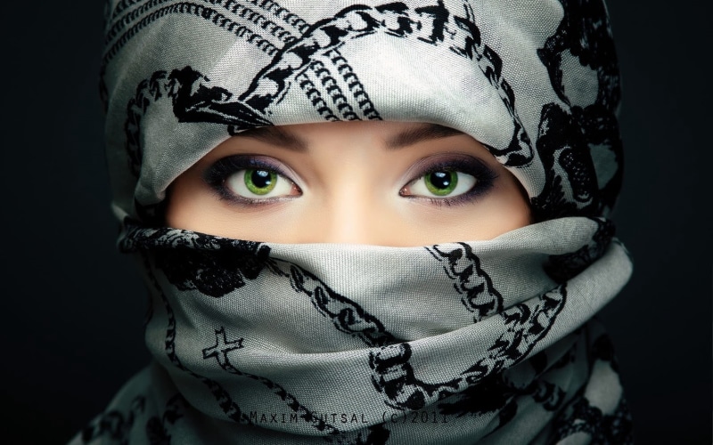 hood - clothing, covering, islam, arabic Style, looking At Camera, close-up, child, front view, eye, childhood, human Eye, females, young Adult, beauty