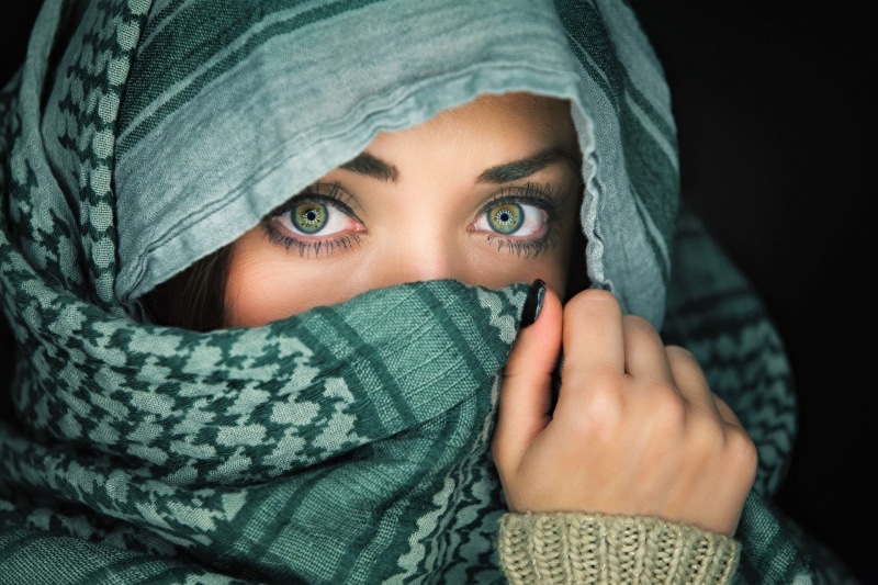 Eye, 1080P, Green Eyes, Scarf, Face, Women, Girl, Woman