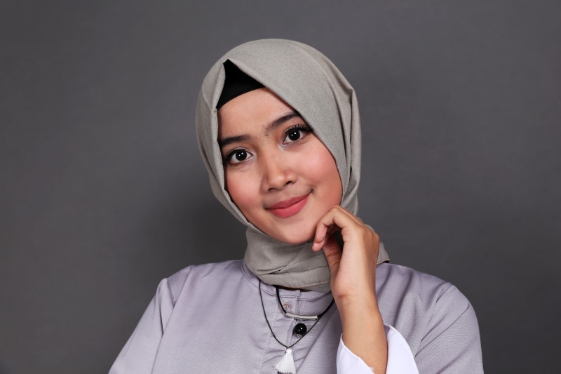 portrait, clothing, black background, beautiful, women, woman, smiling, human face, 8K, background, wear, headscarf, studio shot, headshot, hijab, person