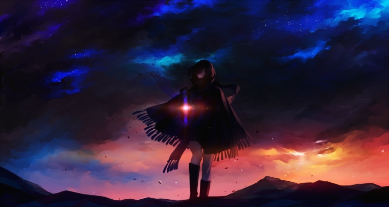 standing, beauty in nature, one person, light - Natural Phenomenon, nebula, futuristic, sky, galaxy, dark, 720P, men, alien, heaven, night