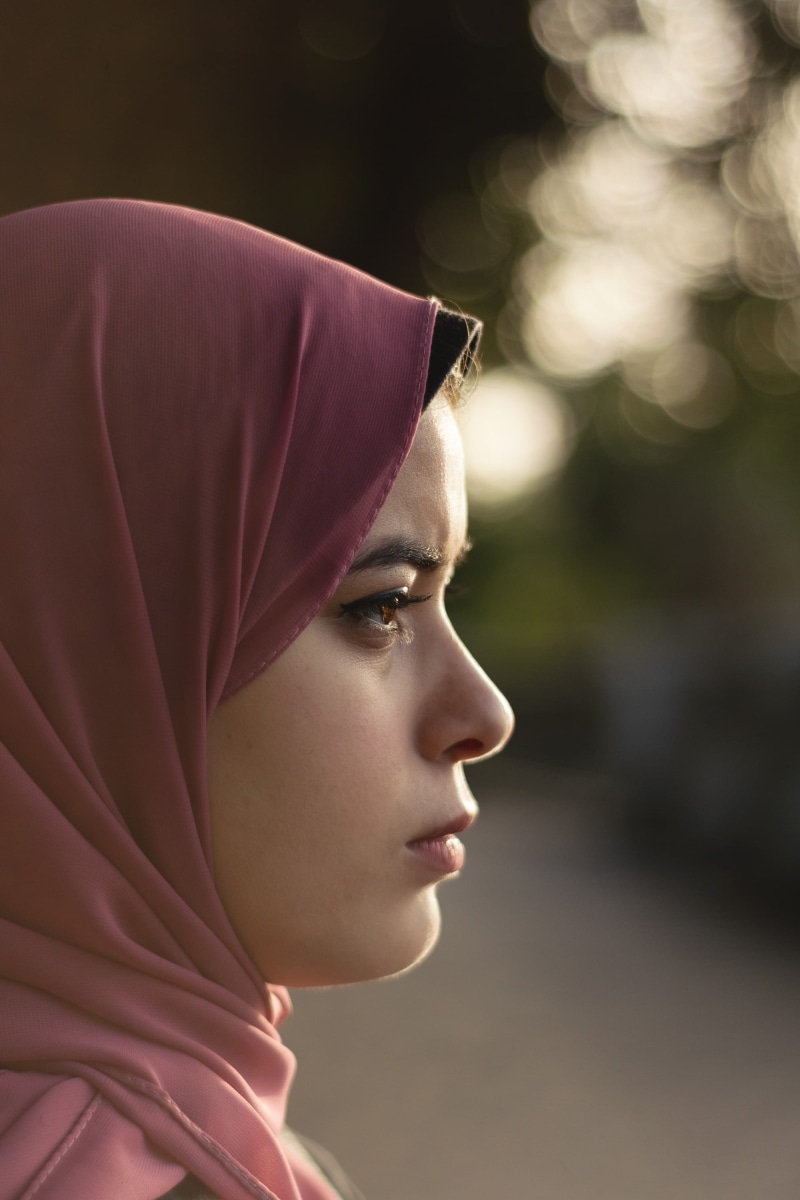 human face, real people, face, blonde, teenager, dating, hood, young adult, hat, one person, pink, headscarf, human, person, head, close-up, looking, leisure activity