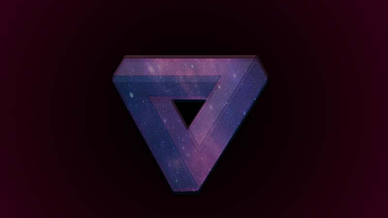no people, studio shot, copy space, creativity, Penrose triangle, purple, sign, close-up, dark, 1080P, heart shape, shape, black background, indoors, still life