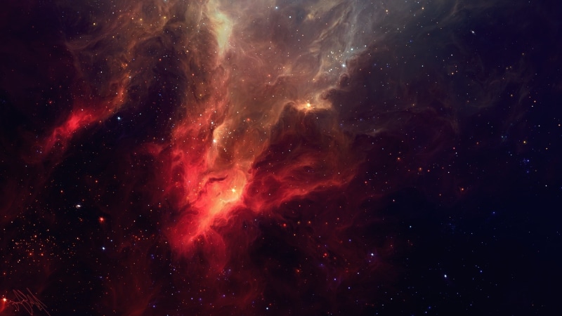 astronomy, dust, red, 2K, no people, beauty in nature, constellation, cloud - sky, glowing, scenics - nature, space stars tylercreatesworlds nebula space art red digital art artwork