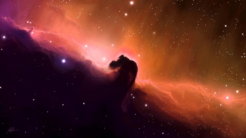 sky, awe, dark, horse head, power in nature, art, nebula, luminosity, star - space, outdoors, space, scenics - nature, night, orange, astronomy, planet - space