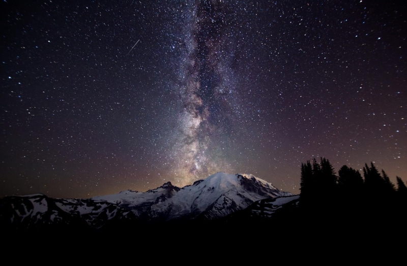 tranquil scene, mountains, blue, star - space, 1080P, snow, galaxy, beauty in nature, beautiful, night, winter, mountain range, sky, tranquility, astronomy