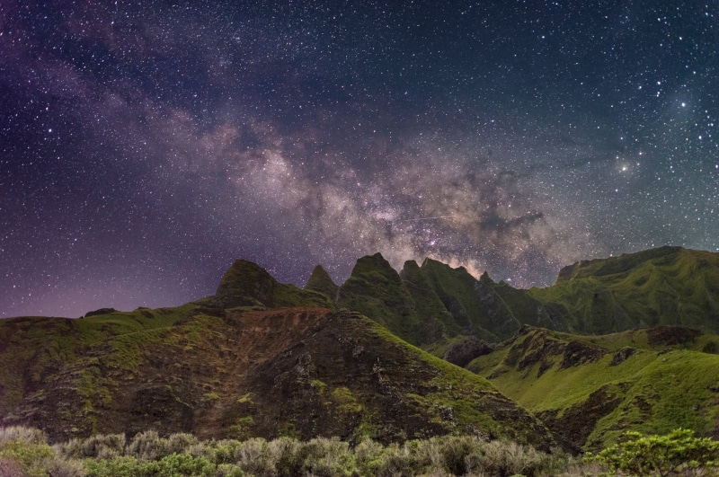 Astrophotography, constellation, Image, sky, astronomy, mountain, 1080P, galaxy, Kauai, Stack, hills, star - Space, space, green, full, nebula, Hiking