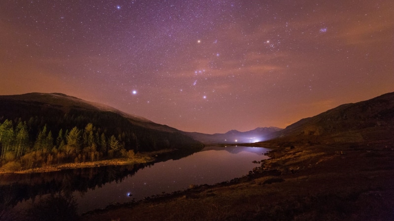 lake, night, night scenic, starry night, darkness, orion, mountain, costellation, starlight, reflection, 1080P, sky