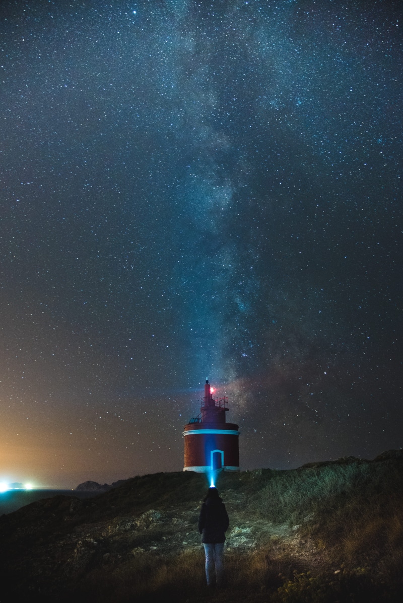 science, towards, standing, star, near, night, coastline, nightdark, milky way, galaxy, white, starry, space and astronomy, star - space, person, flashlight