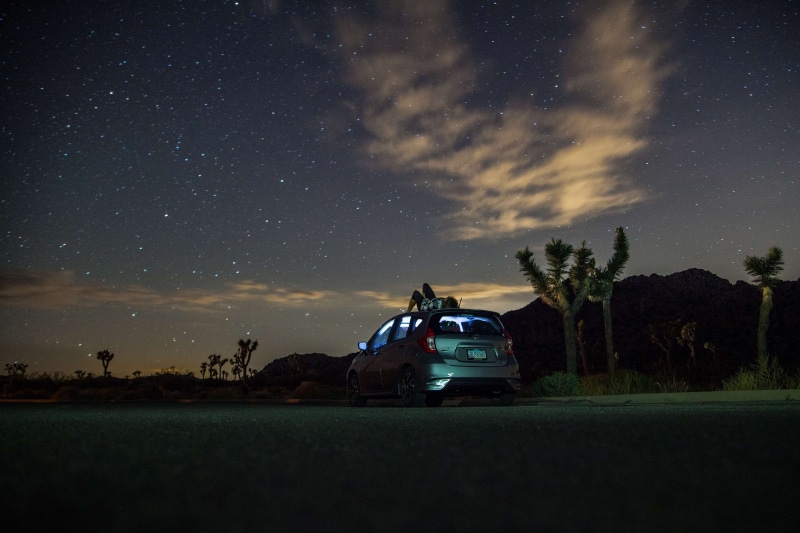 sky, dark, 4K, night, starry night, vehicle, stars, car, star gazing, person