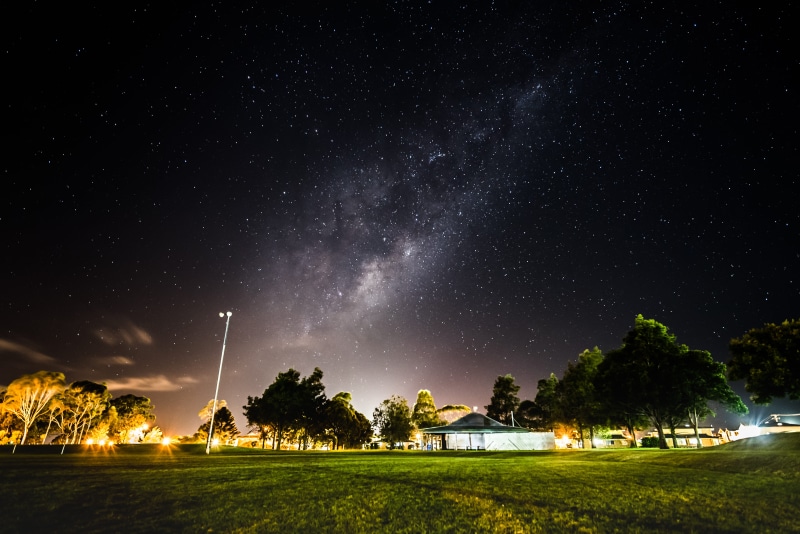 star gazing, tranquil scene, beauty in nature, plant, built structure, 5K, star - space, no people, milky way, illuminated, galaxy, architecture, night