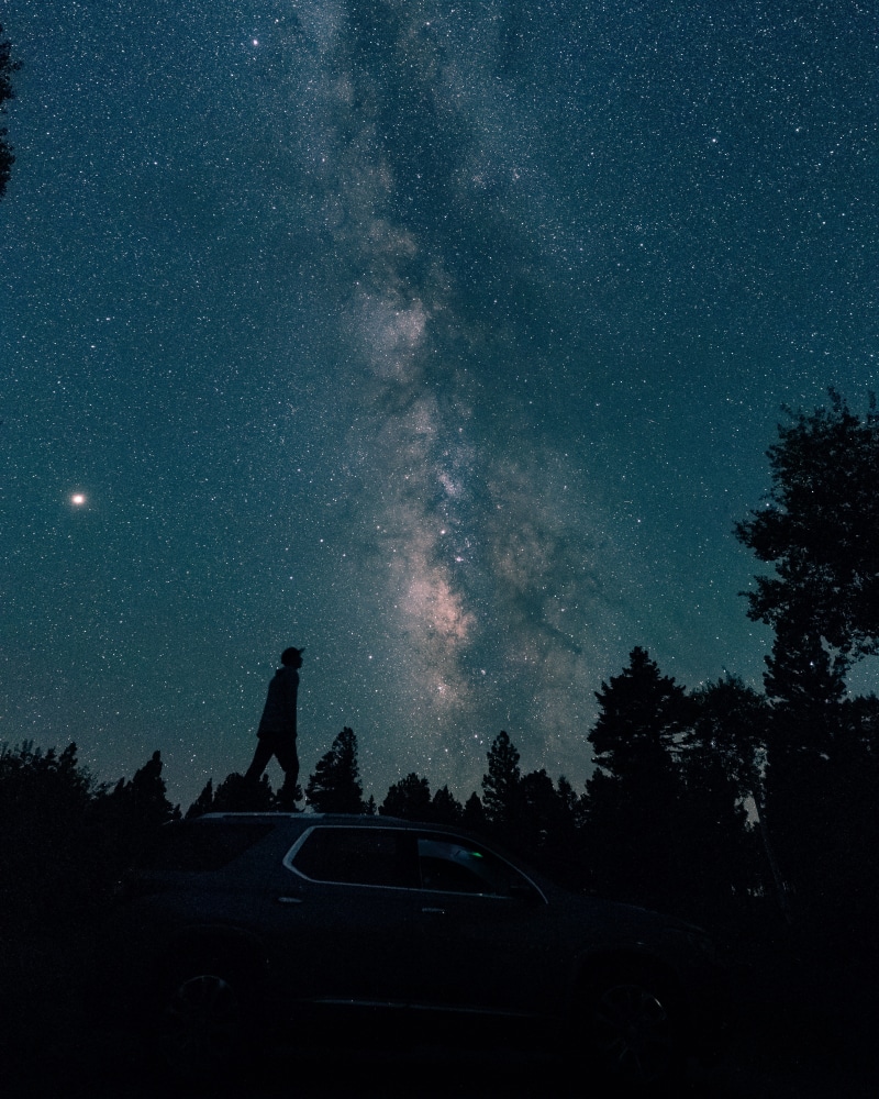 person, star - Space, landscape, star Shape, 4K, silhouette, milky Way, sky, nebula, wilderness, black Color, outdoor, standing, night, tree, planet - Space