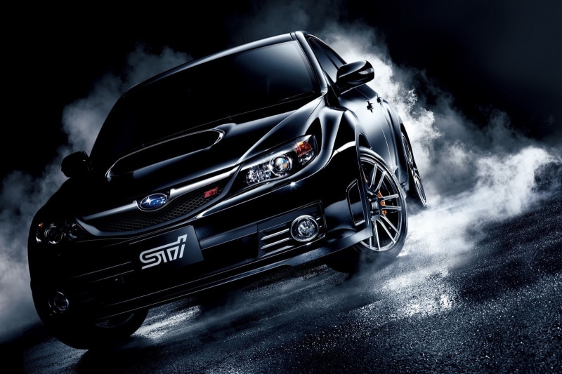 travel, luxury, motor vehicle, Subaru WRX STI, Subaru, sky, black, black color, 720P, dark, speed, wheel, smoke - physical structure, outdoors, no people