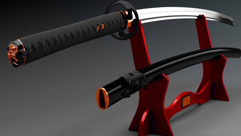 japanese sword, metal, weapon, studio shot, red, hand, 1080P, handlebar, communication, katana, technology, bicycle, one person, indoors, human hand, product