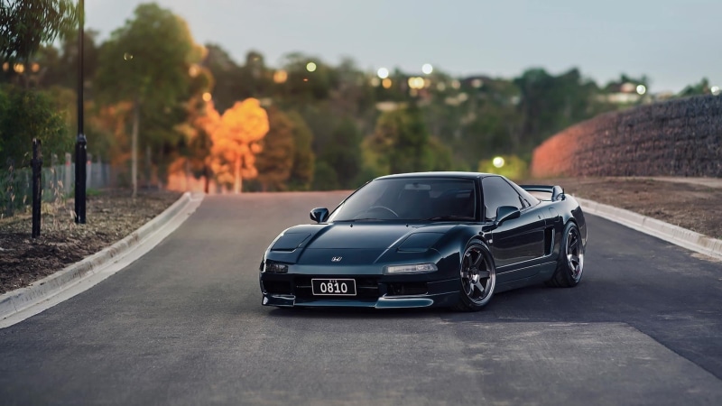 JDM, Japanese cars, Honda, Honda NSX, sports car, road, 1080P, blue cars, street, bokeh, trees