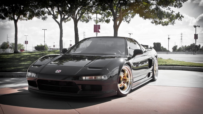 Acura NSX, outdoors, plant, black, no people, car, nature, road, tree, sports car, coupe, Honda NSX, motor vehicle, built structure, luxury, silver colored