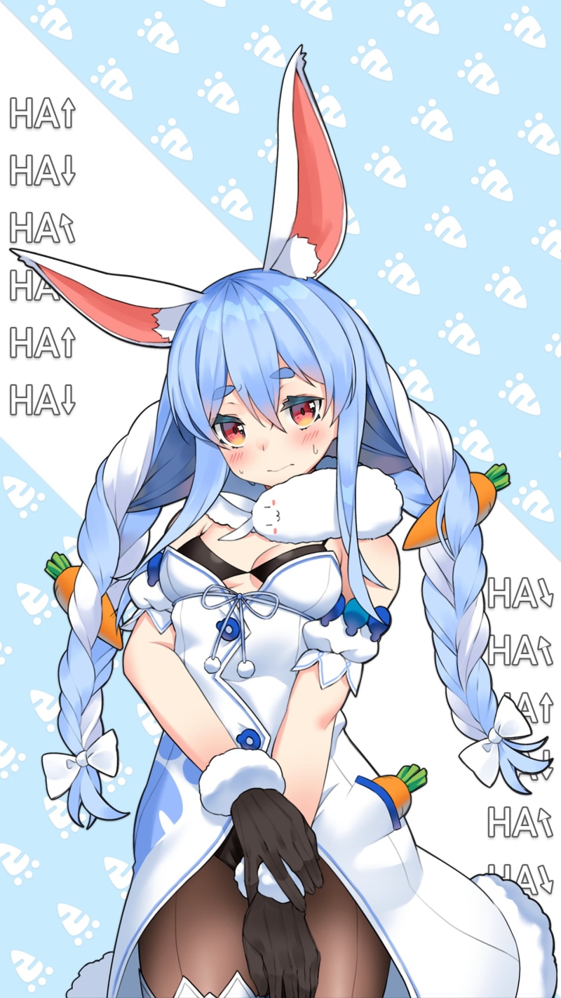 Virtual Youtuber, bunny suit, bunny ears, Usada Pekora, carrot, Hololive, digital art, anime, 2K, bunny girl, anime girls, VTubers