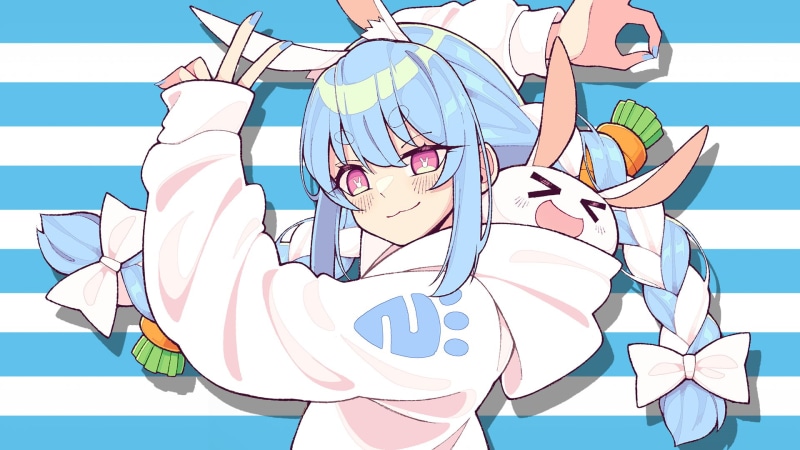 1080P, carrot, blue hair, Virtual Youtuber, anime girls, Usada Pekora, hoods, Nousagi, Hololive