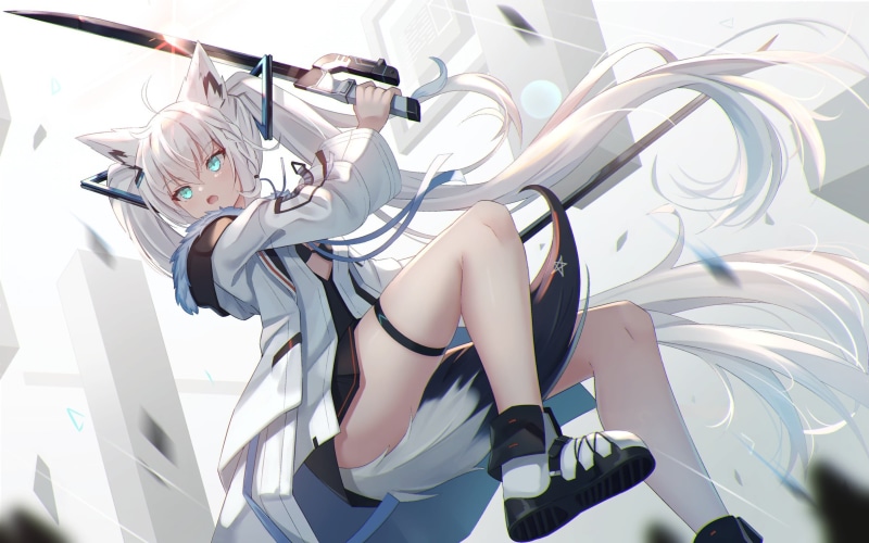 Shirakami Fubuki, Hololive, 1080P, anime girls, Virtual Youtuber, animal ears, Milfaaaaa, tail