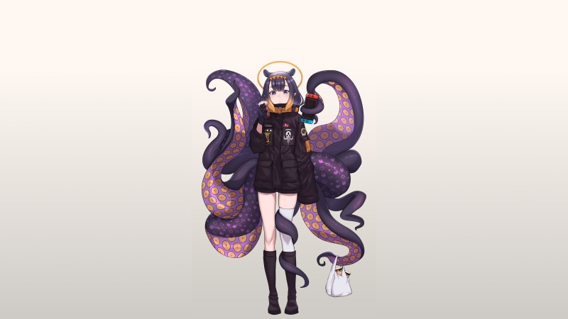 anime, tentacles, Hololive, anime girls, Ninomae Inanis, simple background, Virtual Youtuber, 4K
