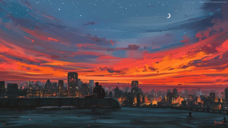 1080P, sunset, art, love image, couple, HD