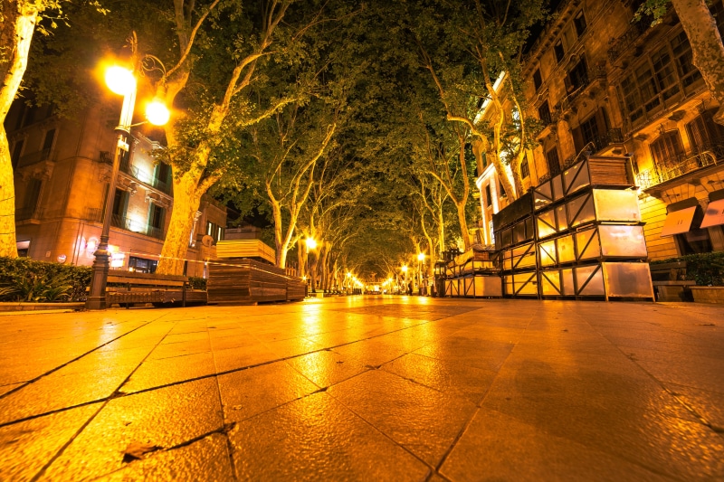 narrow, paved road, lamp posts, urban, night, evening, lights, town, the past, architectural column, building exterior, 5K, road, building, alley, built structure