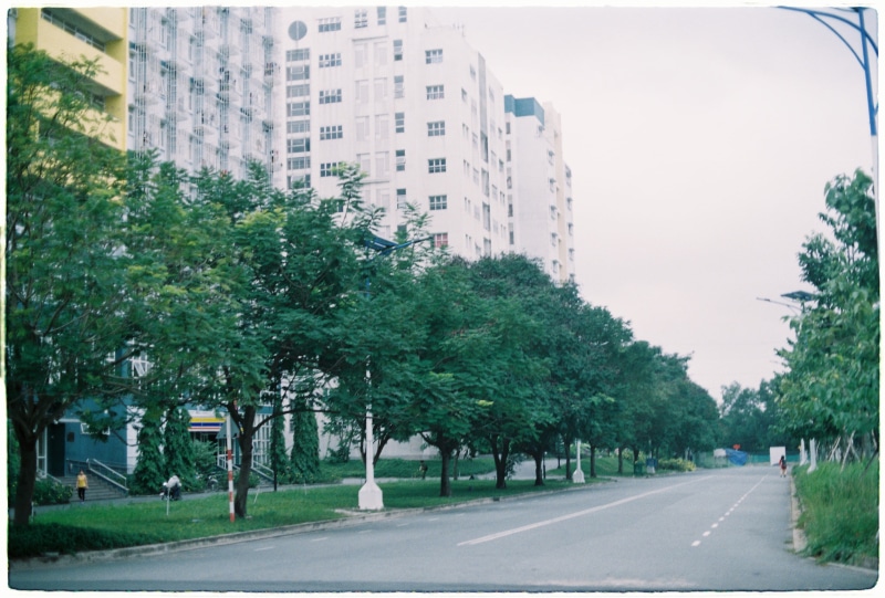 neighborhood, sign, day, architecture, city, tarmac, motor vehicle, dividing line, car, direction, road marking, person, building, 2K, trees, green, road