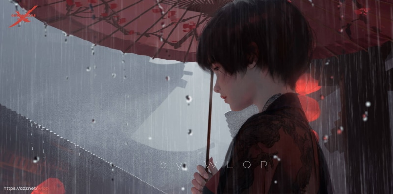 720P, umbrella, WLOP, anime girls, Ghost + Blade