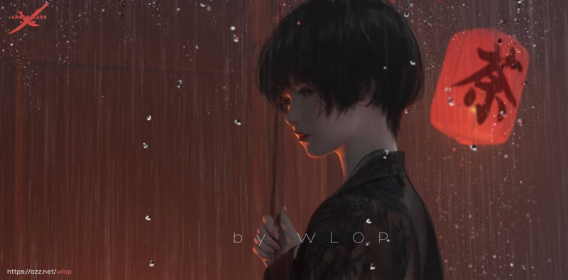720P, Ghost + Blade, anime girls, umbrella, WLOP