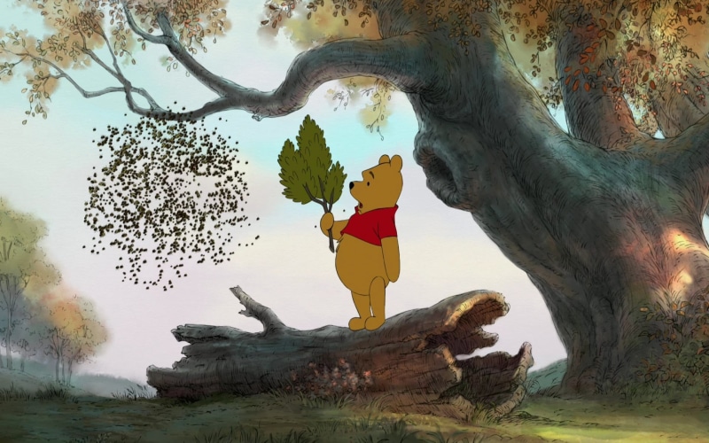 yellow, solid, non-urban scene, rock, outdoors, nature, cartoon, standing, multfilm, tree, lifestyles, real people, leisure activity, pooh, Winnie the Pooh
