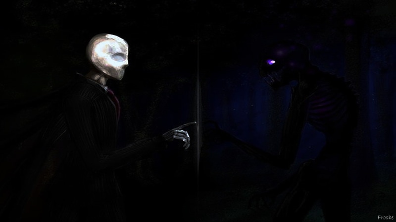 adult, indoors, mid adult, digital composite, Minecraft, standing, video games, enderman, mask, 1080P, light - natural phenomenon, one person, three quarter length