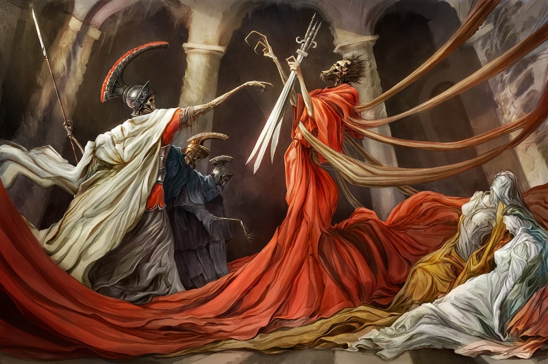 weapon, skeleton, women, painting, sword, Roman, robes, spear, 1080P