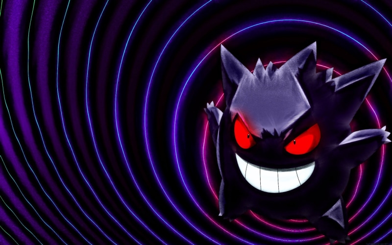 indoors, backgrounds, no people, pokemon, art and craft, Gengar, fear, disguise, purple, 1080P, studio shot, shape, mask, pattern, Pokémon